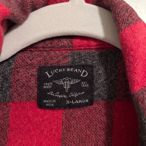 Lucky Brand buffalo knit red and grey flannel button down shirt - Picture 4 of 5